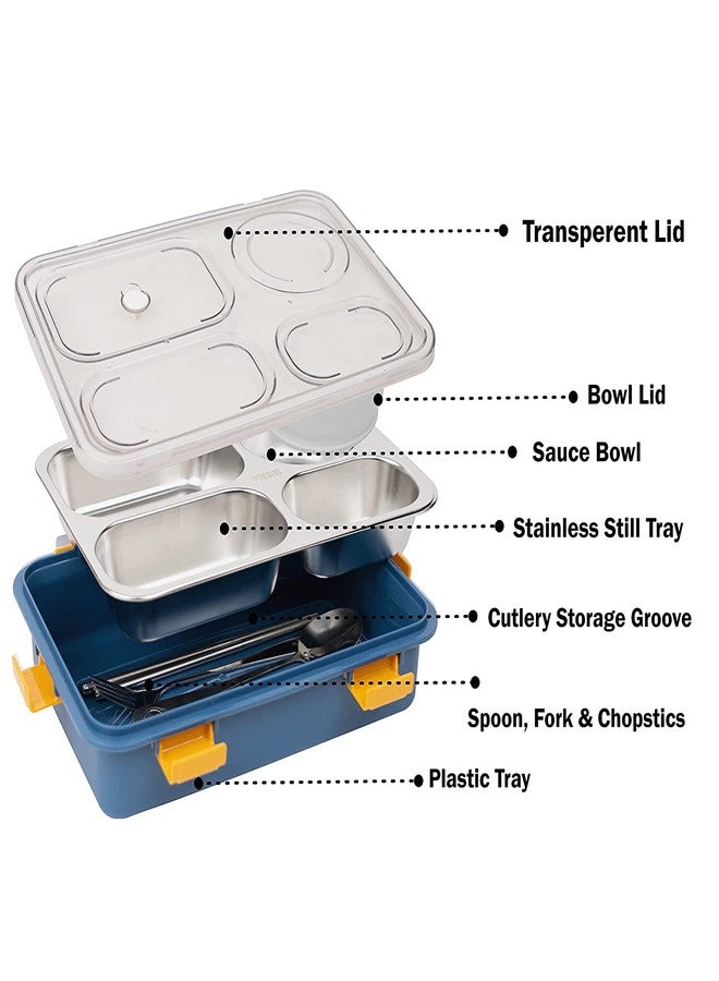 Sixfire Lunch Boxes 4 Compartment Lunch Box Pack of 1 for Office and Lunch Box for Kids, Microwave Safe Lunch Boxes Freezer Safe Food Containers with Spoon for Adults and Kids - Image 2